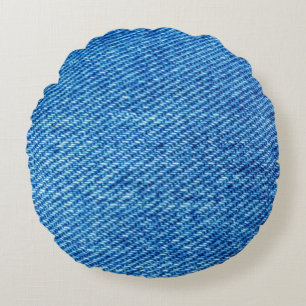Blue Denim Struktur Rund Kudde