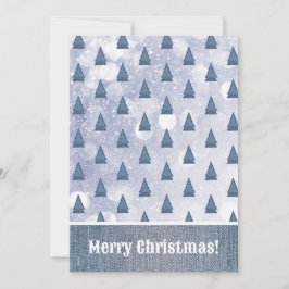 Blue Denim Träd Winter Scene Patchwork Julkort