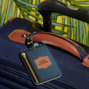 Blue Denim Trasa med Zip och etikett Jean Fabric Bagagebricka