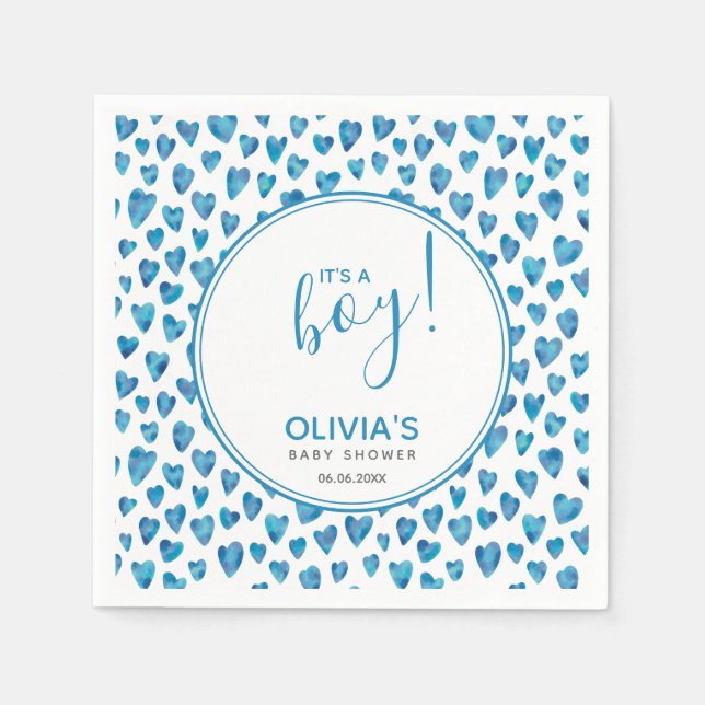 Blue Det är en pojk-hjärt-babyskor Pappersservett (Framsidan)