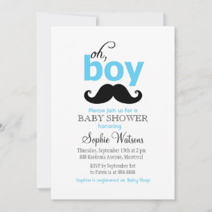 Blue Det är en pojk Mustache Baby Shower-inbjudan Inbjudningar