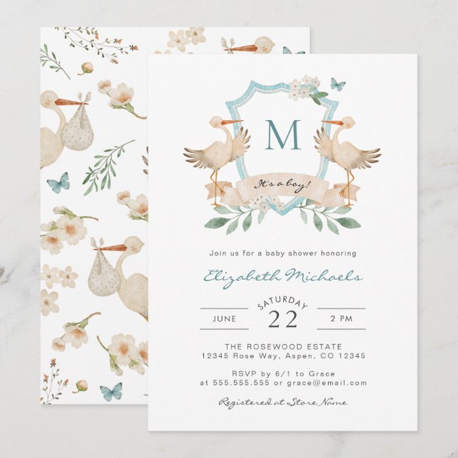 Blue Det är en pojkbabyinbjudan. Inbjudningar (Fram/baksida)