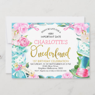 Blue Diamond Blommigt Alice i Oderland Birthday Inbjudningar