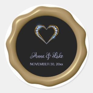 *~* Blue Diamond Heart Vax Seal Bröllop Runt Klistermärke