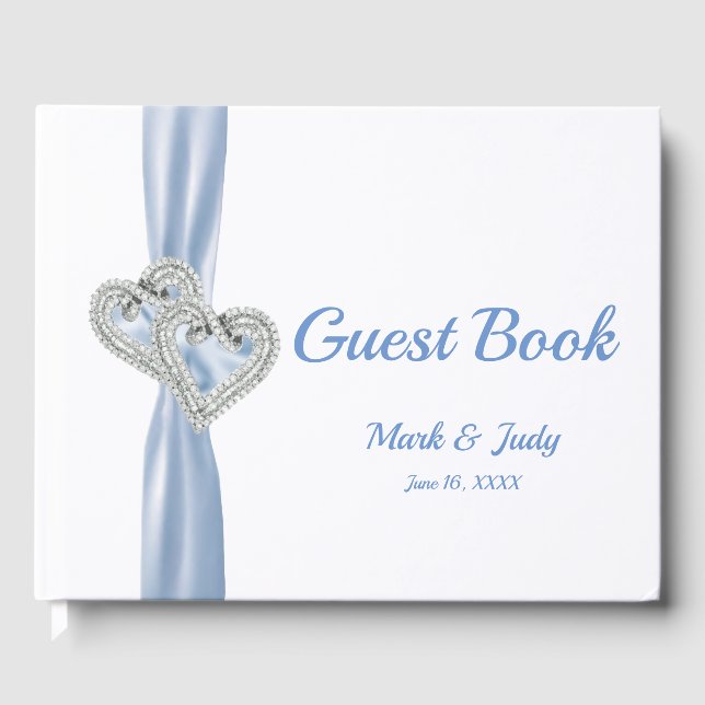 Blue Diamond Hearts Bröllop Guestbook Gästböcker (Framsida)