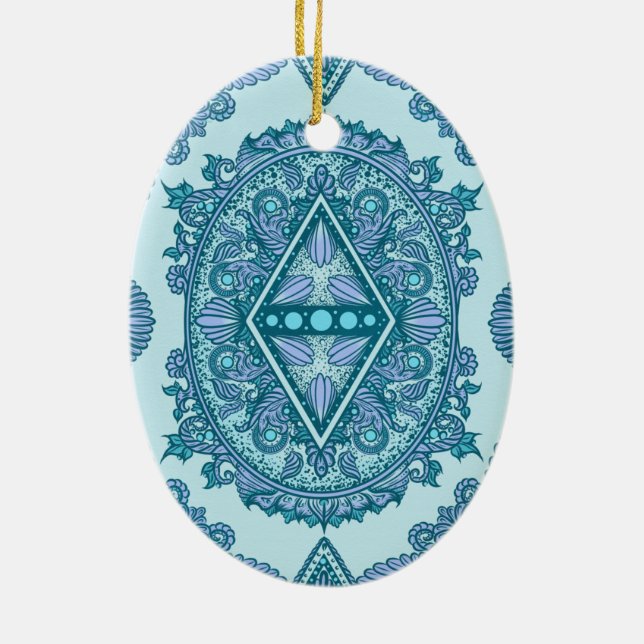 Blue Diamond Mandala Julgransprydnad Keramik (Baksidan)