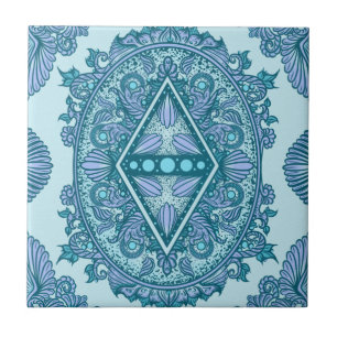Blue Diamond Mandala Ornate Turcos & Lavender Kakelplatta