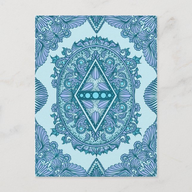 Blue Diamond Mandala | Ornate Turcos & Lavender Vykort (Framsida)