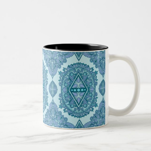 Blue Diamond Mandala Två-Tonad Mugg (Höger)
