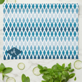 Blue Diamond Ombre Monogram Kökshandduk