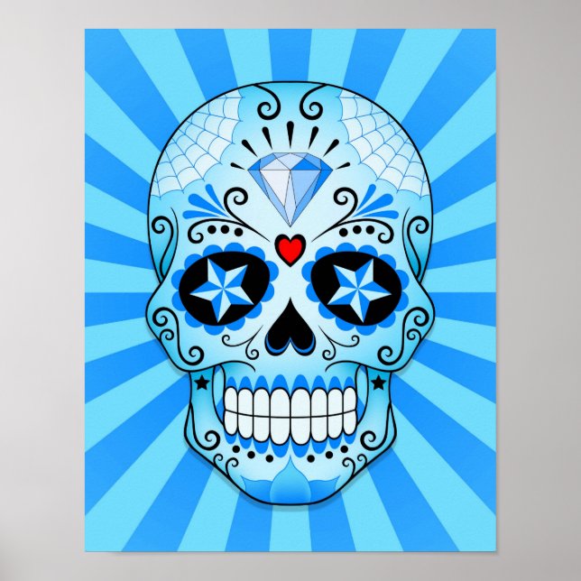Blue Diamond Sugar Skull Poster (Framsidan)