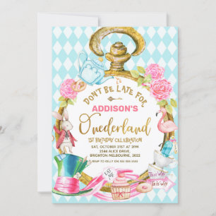 Blue Diamond Watch Alice in Onederland Birthday Inbjudningar