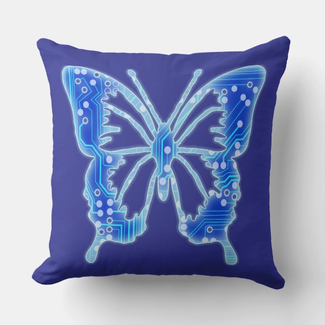 Blue Digital Butterfly, anpassa bakgrunden Kudde (Framsida)