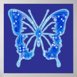 Blue Digital Butterfly, anpassa bakgrunden Poster