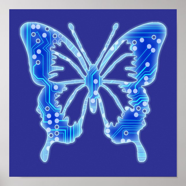 Blue Digital Butterfly, anpassa bakgrunden Poster (Framsidan)