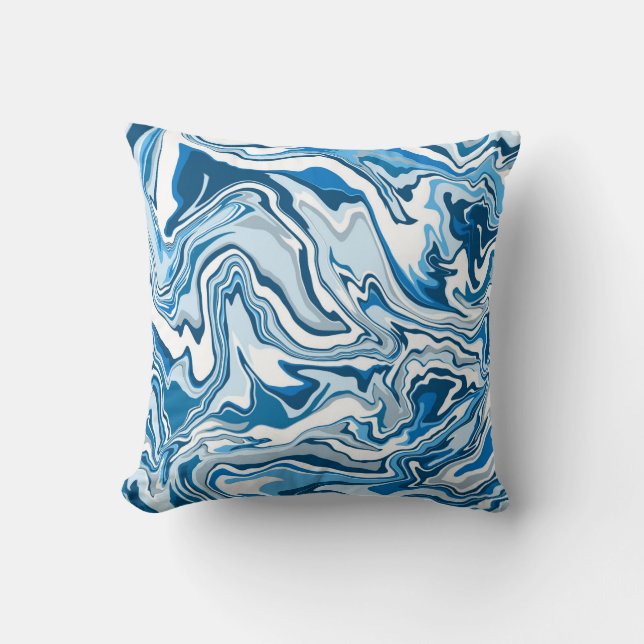 Blue Digital Fluid Art Marble Rand Kudde (Framsida)