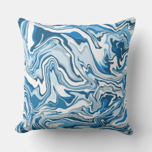 Blue Digital Fluid Art Marble Rand Kudde