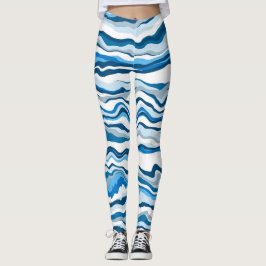 Blue Digital Fluid Art Marble Rand Leggings