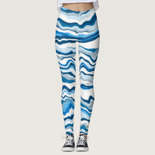Blue Digital Fluid Art Marble Rand Leggings