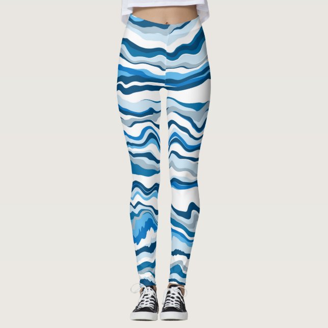 Blue Digital Fluid Art Marble Rand Leggings (Framsida)