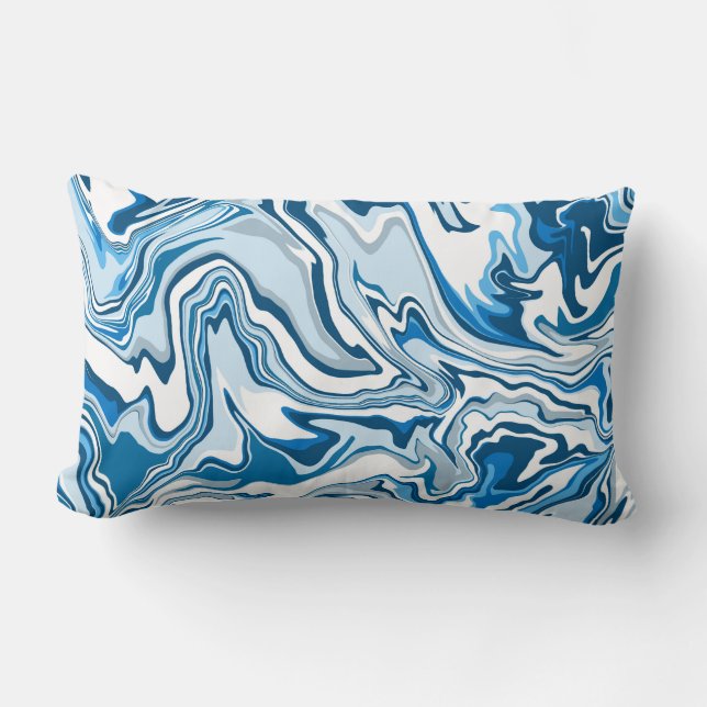 Blue Digital Fluid Art Marble Rand Lumbarkudde (Framsida)