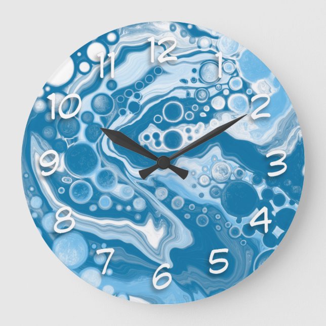 Blue Digital Fluid Art Marble Stor Klocka (Framsida)