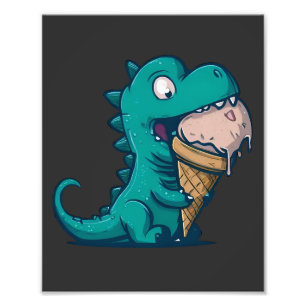 Blue Dino Kärlek Ice Cream - Lättare Tecknad Art Fototryck