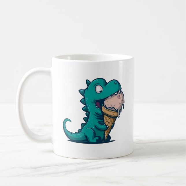 Blue Dino Kärlek Ice Cream - Lättare Tecknad Art Kaffemugg (Vänster)