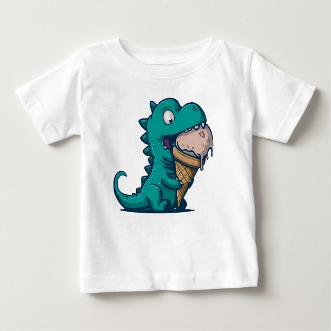 Blue Dino Kärlek Ice Cream - Lättare Tecknad Art T Shirt (Framsida)