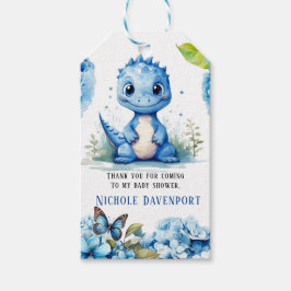 Blue Dinosaur Blommigts Boy Shower Tack Presentetikett