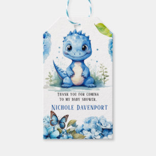 Blue Dinosaur Blommigts Boy Shower Tack Presentetikett