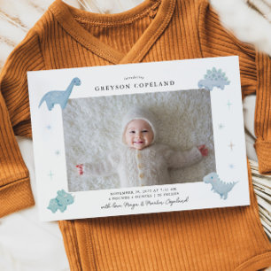 Blue Dinosaur Boy Baby Photo Birth Notice Meddelande
