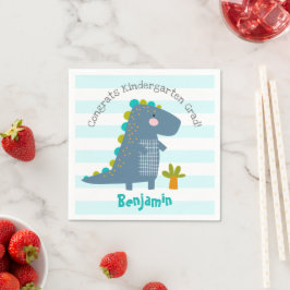 Blue Dinosaur Boy Kindergarten Graduation Playful Pappersservett