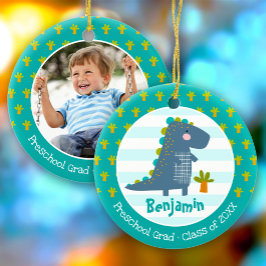 Blue Dinosaur Boy Preschool Graduation Keepsake Julgransprydnad Keramik
