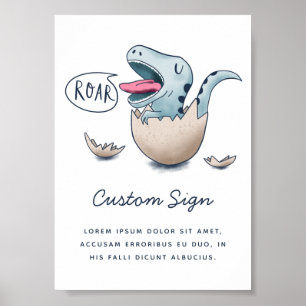 Blue Dinosaur Boy Shower-skylt Poster