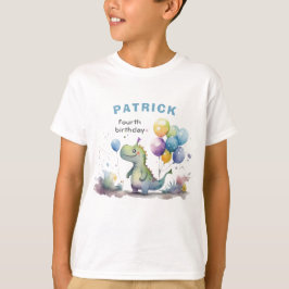 Blue Dinosaur Boy Watercolor Birthday T Shirt