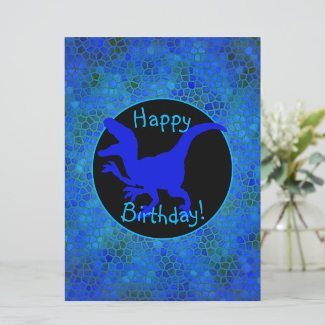 Blue Dinosaur Gömmer Grattis på födelsedagen! Kort (Stående Fram)