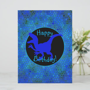 Blue Dinosaur Gömmer Grattis på födelsedagen! Kort