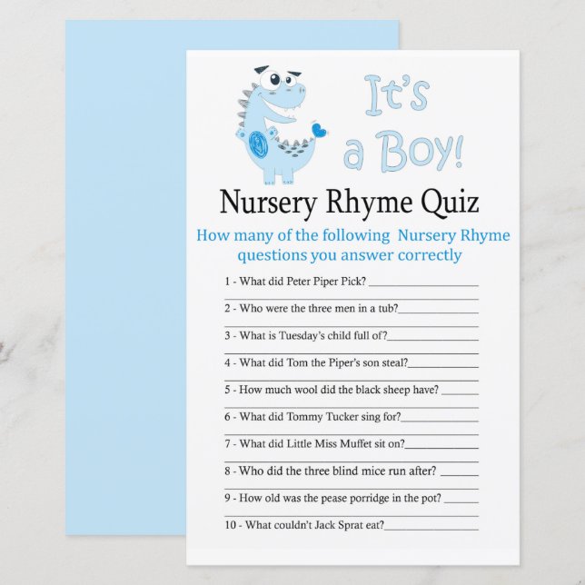 Blue Dinosaur Nursery Rhyme Quiz babyduschspel (Fram/baksida)