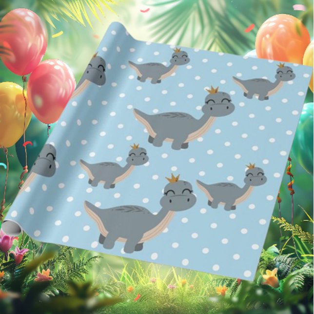 Blue Dinosaur Party Presentpapper (Transform your celebrations with our enchanting Blue Dinosaur Party Wrapping Paper! )