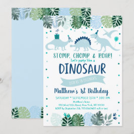 Blue Dinosaur Safari Birthday Inbjudningar