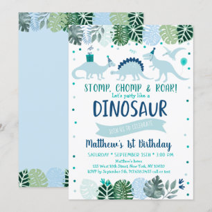 Blue Dinosaur Safari Birthday Inbjudningar