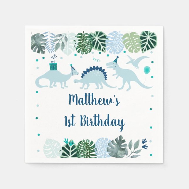 Blue Dinosaur Safari Birthday Pappersservett (Framsidan)