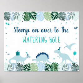 Blue Dinosaur Safari Birthday Watering Hål Sign Poster