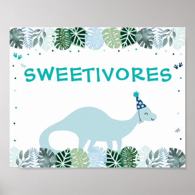 Blue Dinosaur Safari Sweetivores Birthday Sign Poster (Framsidan)