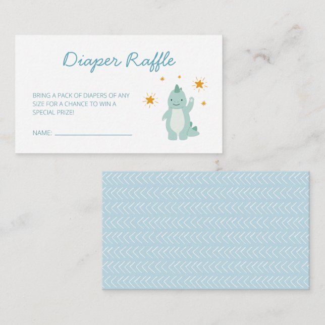 Blue Dinosaur Stars Boy Baby Diaper Raffle Tilläggskort (Fram/baksida)