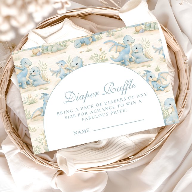 Blue Dinosaur Storybook Baby Shower Diapper Raffle Tilläggskort (Skapare uppladdad)