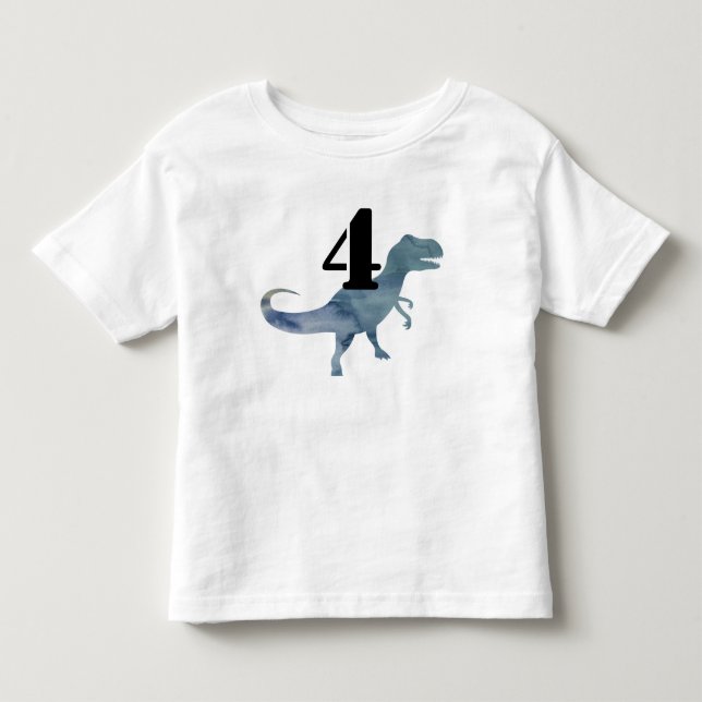 Blue Dinosaur Trex 4 Birthday T-shirt (Framsida)