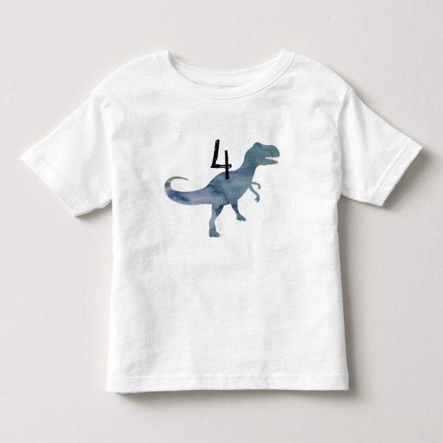 Blue Dinosaur Trex 4 Birthday T-shirt (Framsida)