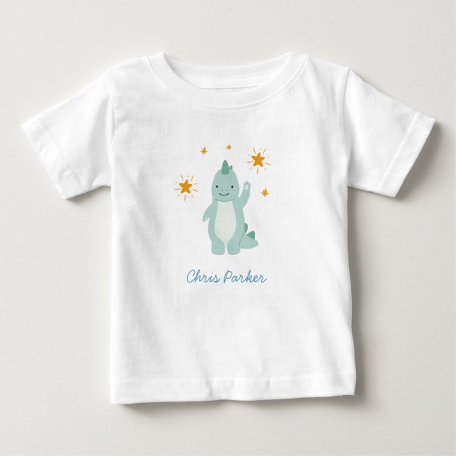 Blue Dinosaur Twinkle Star Boy T Shirt (Framsida)